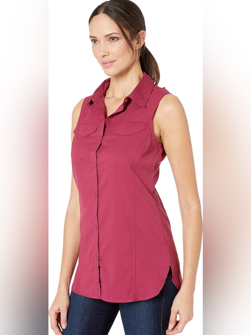 Columbia Sun Protection Omni-Shield Sleeveless Button-Front Tank Wine Small